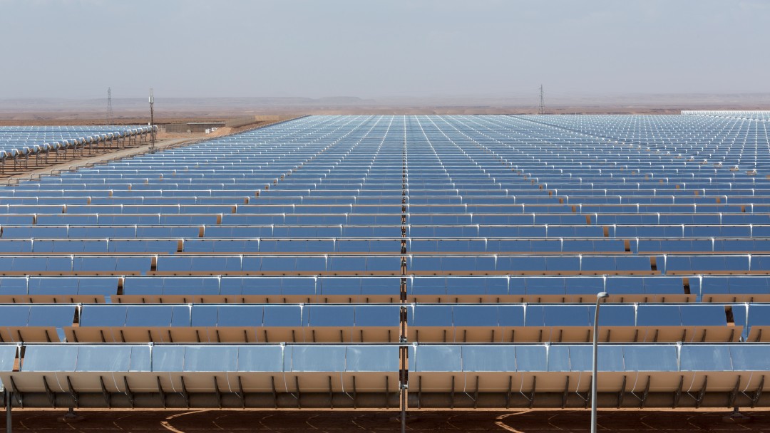 close-up view of some rows of solar panels