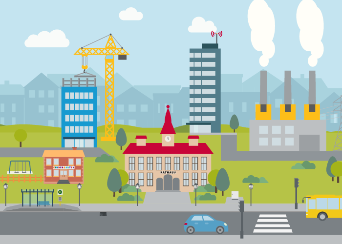 Stadt mit Vorkehrungen zur Verbesserung der Infrastruktur