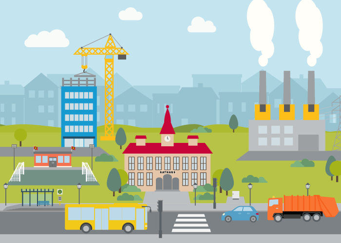 Stadt mit Vorkehrungen zur Verbesserung der Infrastruktur
