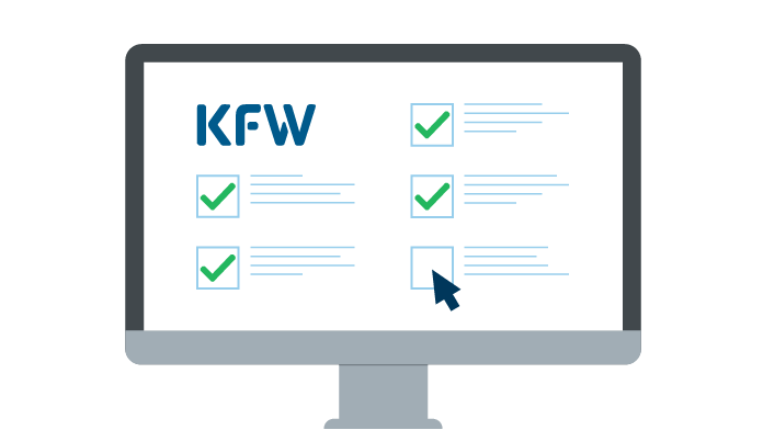 Grafik: Computer auf dem ein Formular mit KfW-Logo geöffnet ist