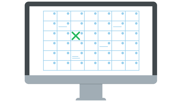 Grafik: Computer mit geöffnetem Kalender, auf dem ein Tag angekreuzt ist