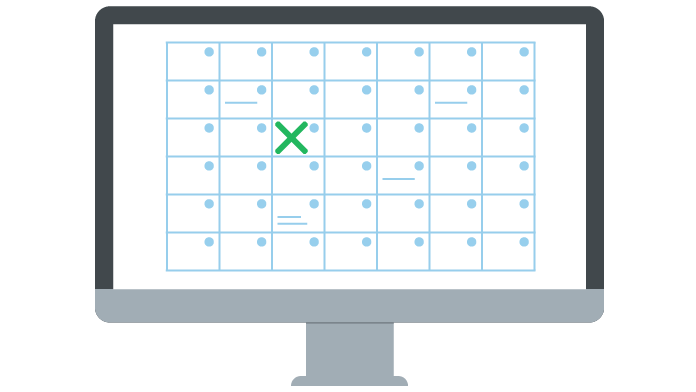 Grafik: Computer mit geöffnetem Kalender, auf dem ein Tag angekreuzt ist