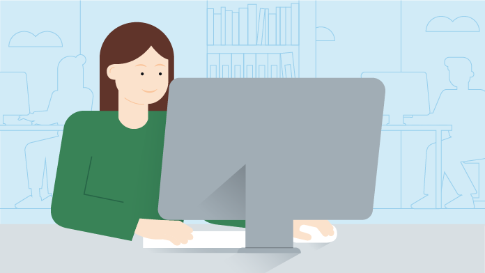 Grafik: Eine Frau arbeitet am PC