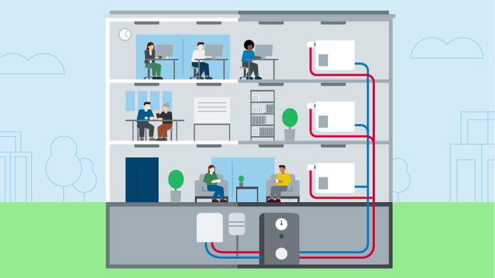 Grafik: Energieefiiziente Heizungsanlage in einem Bürogebäude