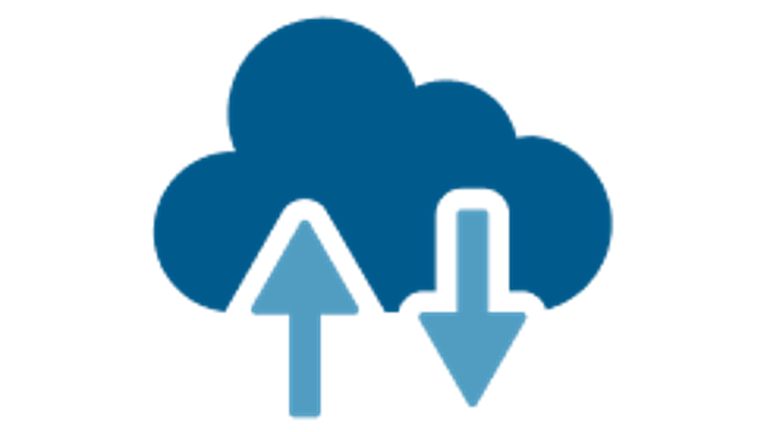 Grafik: Blaue Wolke mit einem nach oben und einem nach unten zeigenden Pfeil