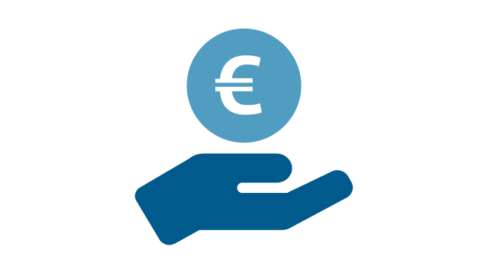Grafik: Blaue Hand mit hellblauer Euro-Münze