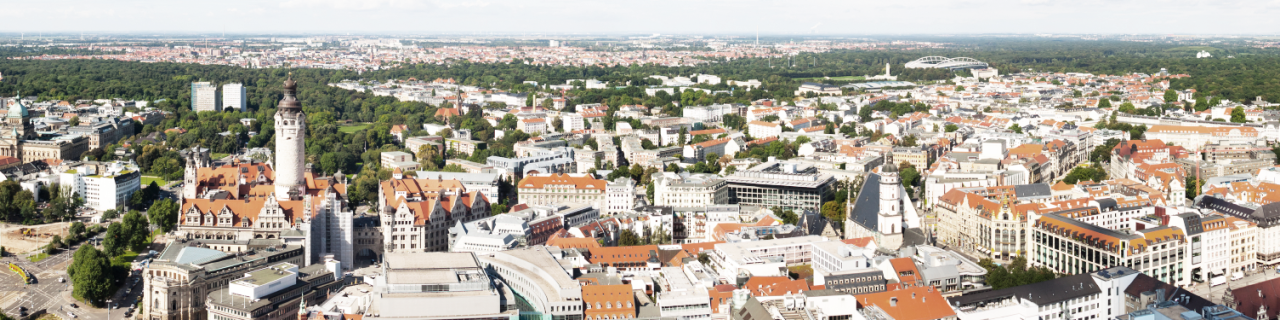 Blick von oben auf eine große Stadt