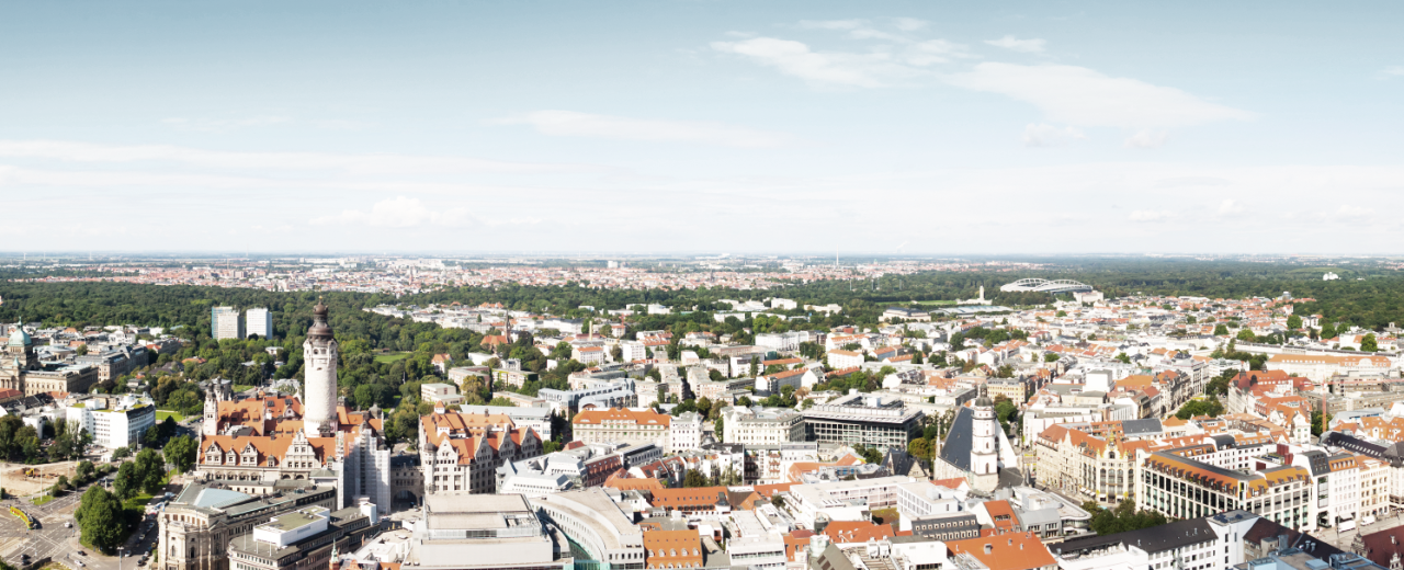 Blick von oben auf eine große Stadt