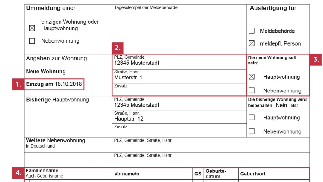 Muster einer Meldebestätigung