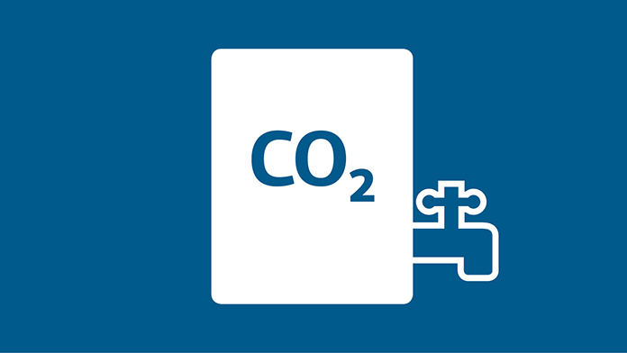 Blau-weiße Grafik eines CO2-Speichers