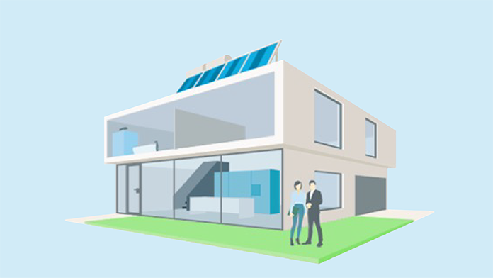 Moderner Neubau mit Photovoltaik- und Solarthermie-Anlage