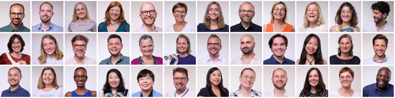 Collage of portrait photographs of KfW employees