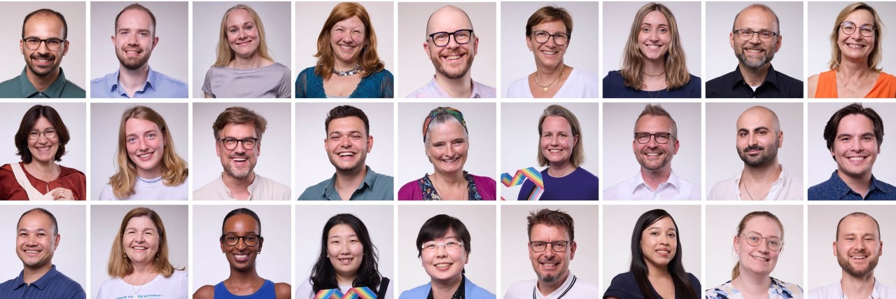 Collage of portrait photographs of KfW employees