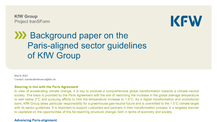 Here you can see and download the backgroundpaper of the paris-aligned sector guidelines of KfW Group
