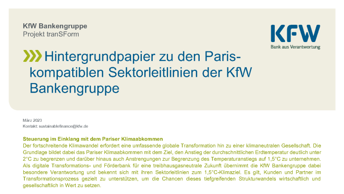 Titelseite Hintergrundpapier Sektorleitlinien KfW