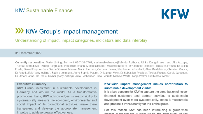 Title page methodology paper KfW's impact management