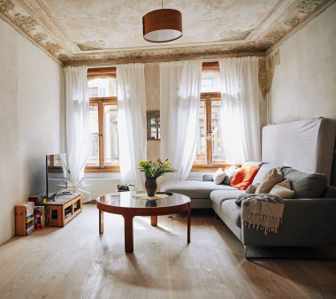 Living room with stucco