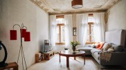 Living room with stucco