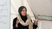 Hayat Bres is one of the teacher who stays at the Akcakale Camp in Sanliurfa. She enjoys doing her job even in the hard situations