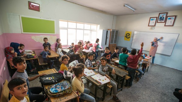 the UNICEF supported Temporary Education centre in Yenice Sanharfa Turkey recieve new school furniture