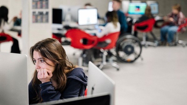 A student is working on a PC