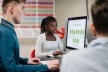 Teenagers work on their projects at the Tumo-center in Berlin
