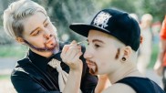 Jacqueline Grundner using make-up to transform a woman into a man