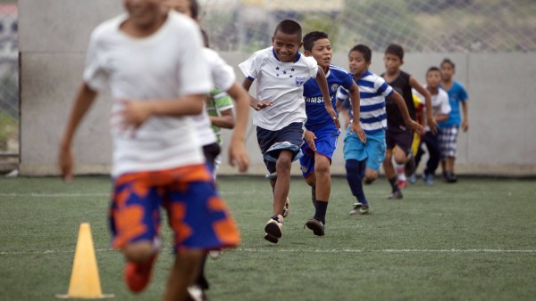 Soccer training with children in Tegucigalpa, Honduras