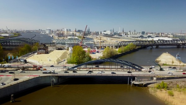 View of Hamburg's HafenCity from the East