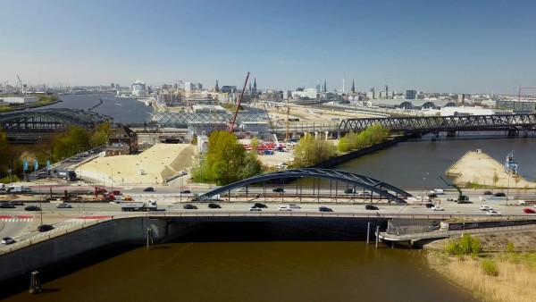 Blick auf die Hamburger HafenCity aus östlicher Richtung