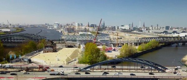 Blick auf die Hamburger HafenCity aus östlicher Richtung