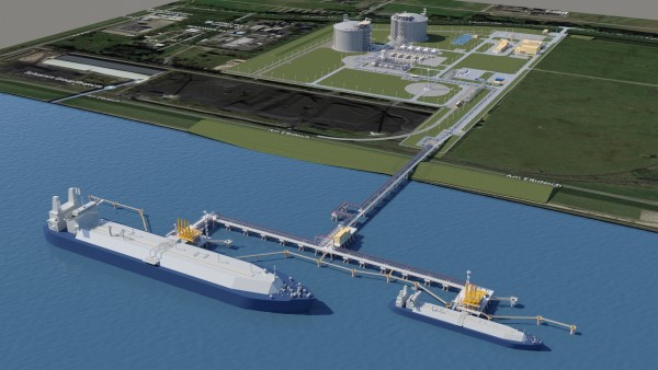 Still photo of the 3D animation of the planned LNG terminal in Brunsbüttel