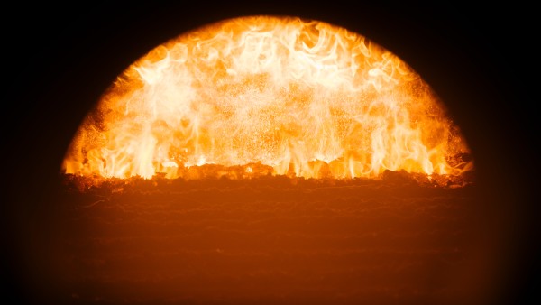 View into the furnace fire of a combined heat and power plant