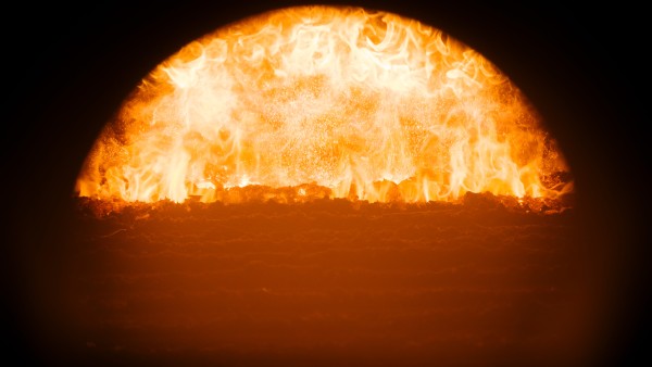 View into the furnace fire of a combined heat and power plant