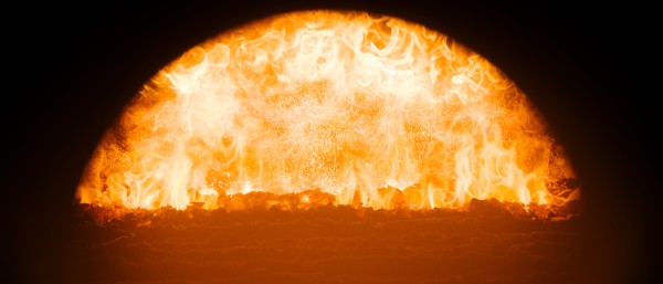 View into the furnace fire of a combined heat and power plant