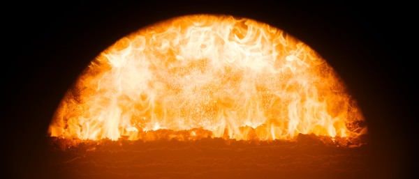 View into the furnace fire of a combined heat and power plant