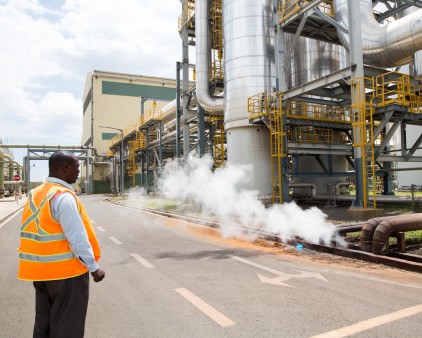 Worker at Olkaria geothermal power plant