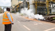 Worker at Olkaria geothermal power plant