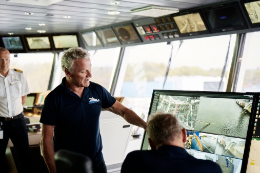 Tony Collins on the control bridge of NKT Victoria