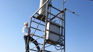 Parvaiz Naim inspects a glacial monitoring telemetric equipment tower