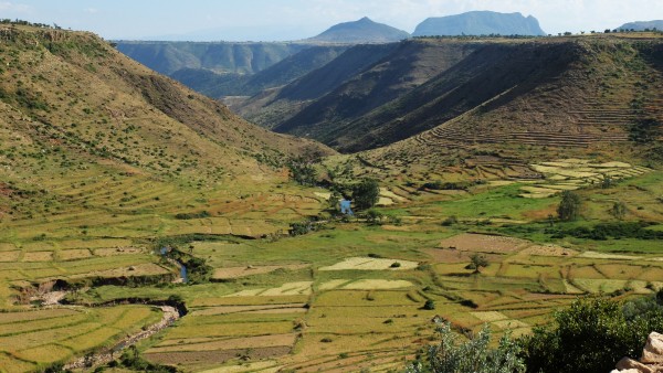 River valley with terraced hillsides