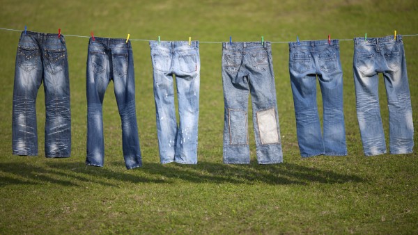 Blue jeans on a washing line