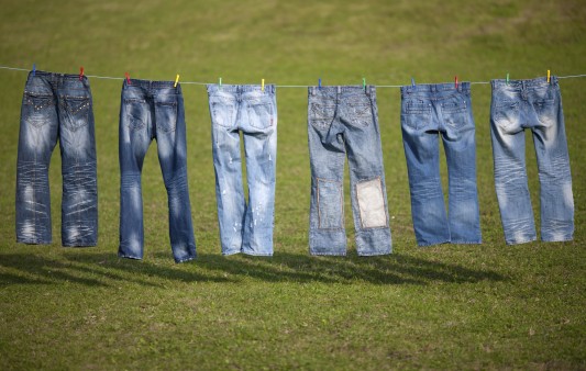 Blue jeans on a washing line