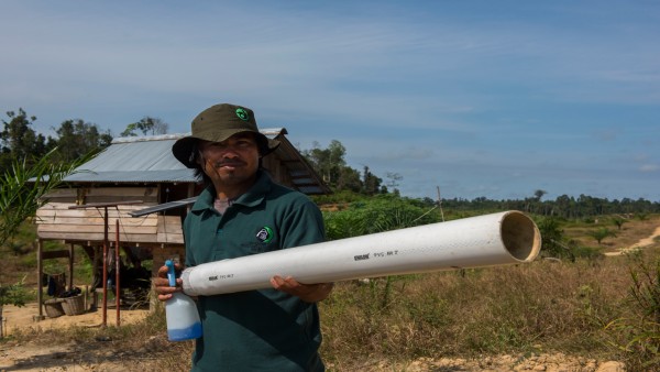 Staff of the Wildlife Protection Unit demonstrating an elephant scare gun