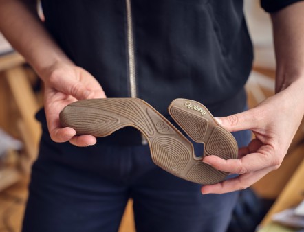 The thin sole of a Wildling shoe close-up