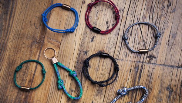 Bracelets in different colors, made from old fishing nets