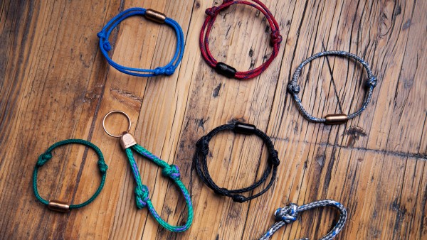 Bracelets in different colors, made from old fishing nets