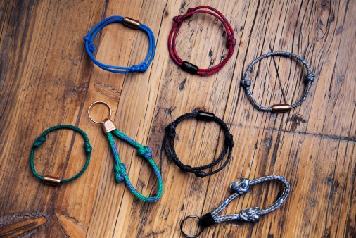 Bracelets in different colors, made from old fishing nets