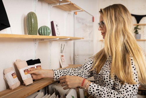 Kristine Zeller, founder of ooia, with period underwear