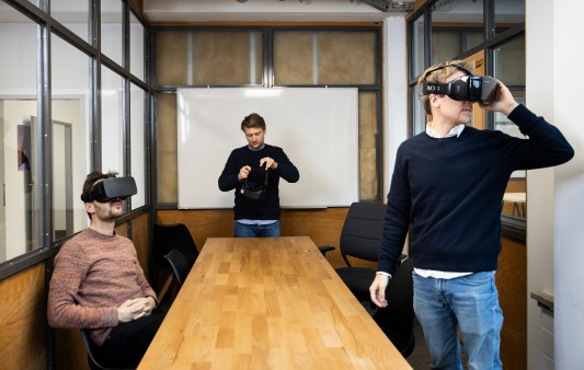 The three Sympatient founders Christian Angern, Julian Angern and Benedikt Reinke with VR glasses